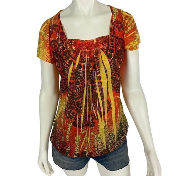 One World Live & Let Live Women's Blouse Top Size S Short Sleeve Square Neck - Picture 1 of 7